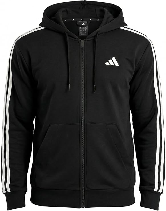 adidas Men's Essential Three Stripes French Terry Fullzip Hoodie Hooded Sweatshirt