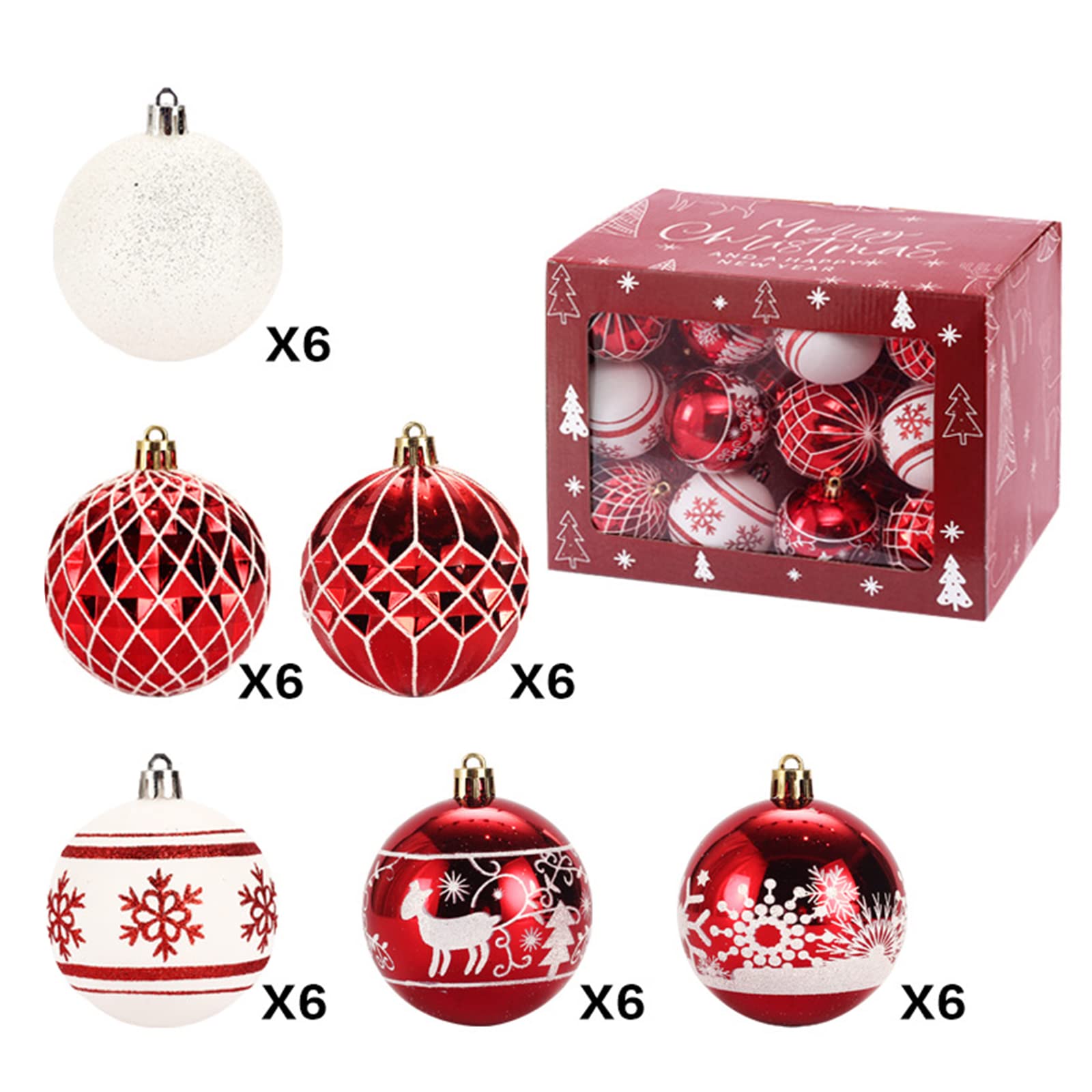 Coffret de Couleurs de Boules de Noël Peintes, 36 Pièces, Décor à Suspendre pour Arbre de Noël, Boules de Noël, Décoration d'arbre de Noël, Boules Suspendues Incassables pour