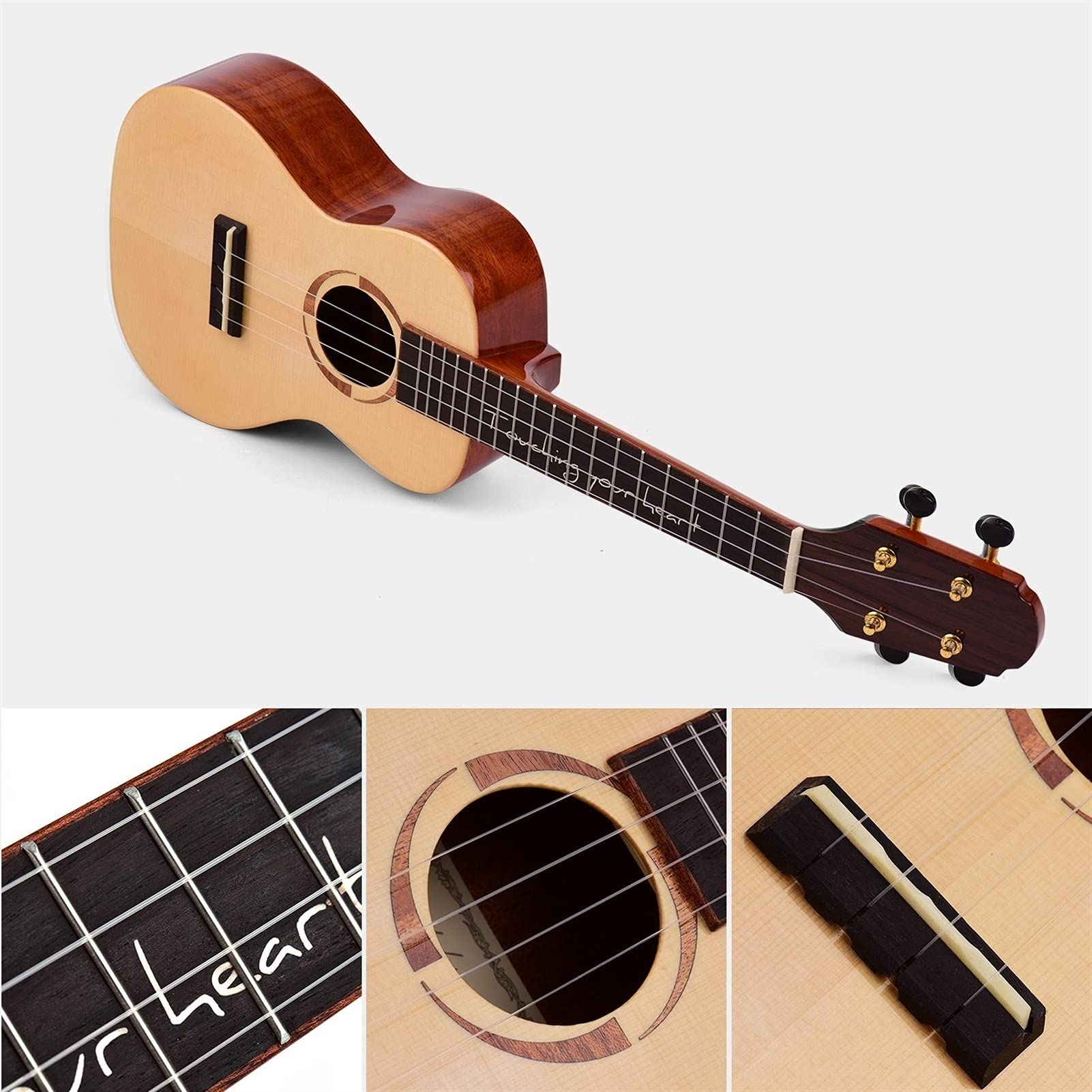 Ukulele koncertowe Początkujący Ukulele Profesjonalny 26- calowy Tenor Ukulele świerkowy Tabboard z Gig Torba Strings Strings Capo Tuner 3pcs Picks (Color : 23 inch)