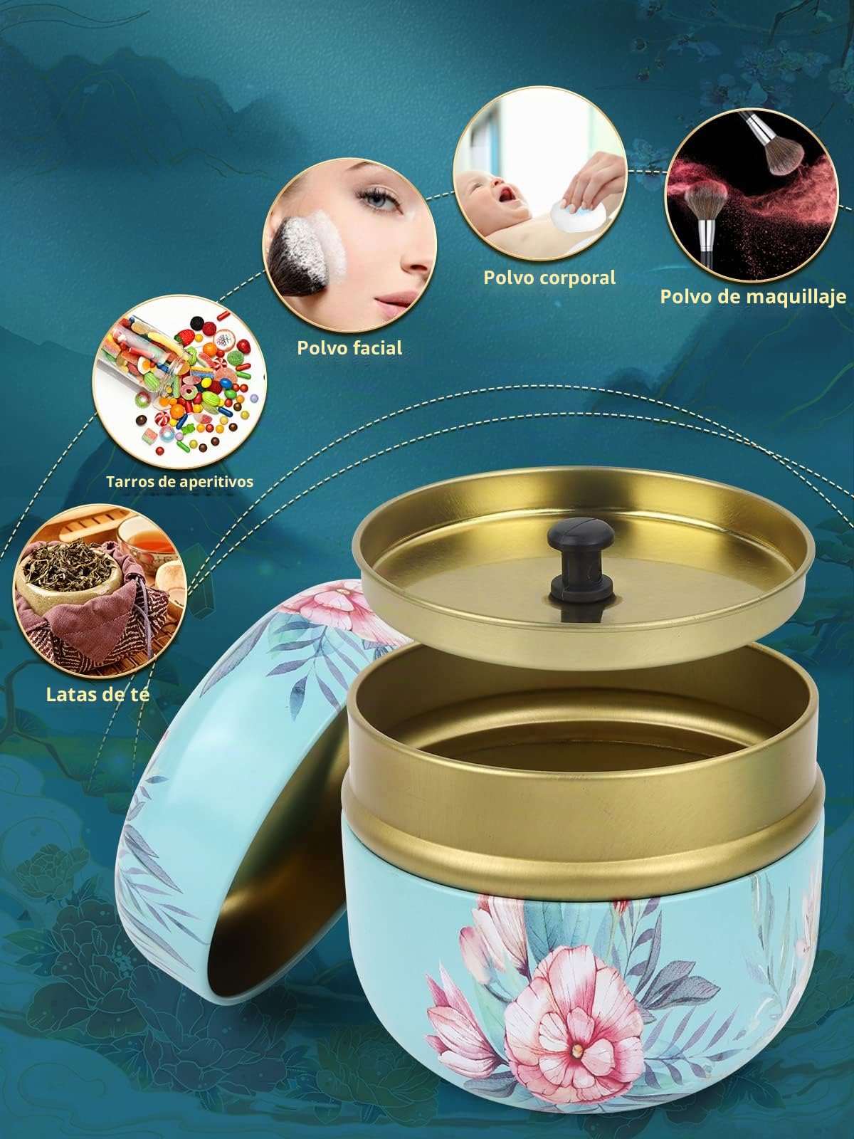 LIONVISON Caja de talco para bebé: estuche de talco medicado con soplo de polvo suave, tarro de almacenamiento para granos de café, caramelos y artículos pequeños (verde)