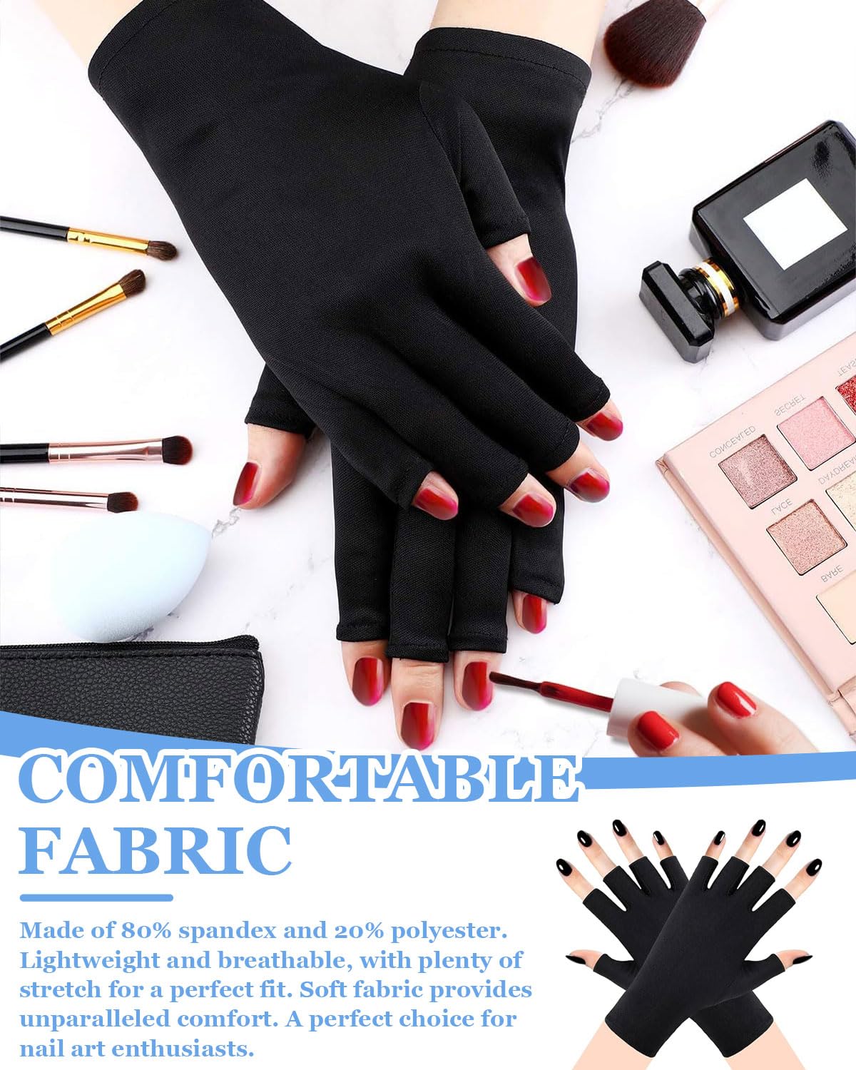 1 Paar UV-Schutzhandschuhe für Gel-Nagellampen, Professionelle Schutzhandschuhe für Maniküre Hand UV-Schutz Fingerlose Handschuhe zum Schutz der Hände vor UV-Licht (Schwarz)