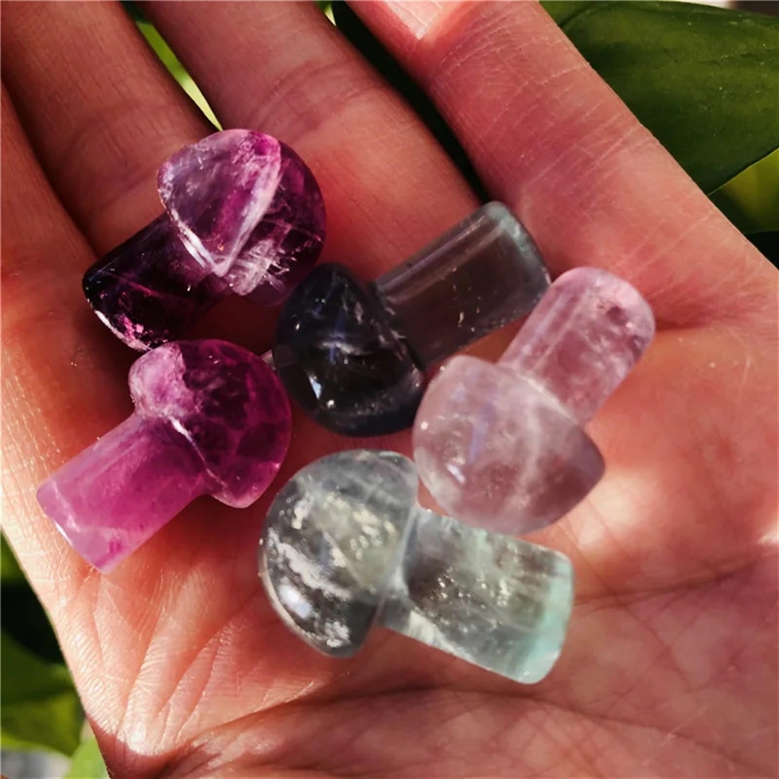 RVBLRDSE Rainbow Fluorite Mushroom Quartz Crystal Hand Carved Ornaments Home Decor(2cm 5pc) Gemstone Stone