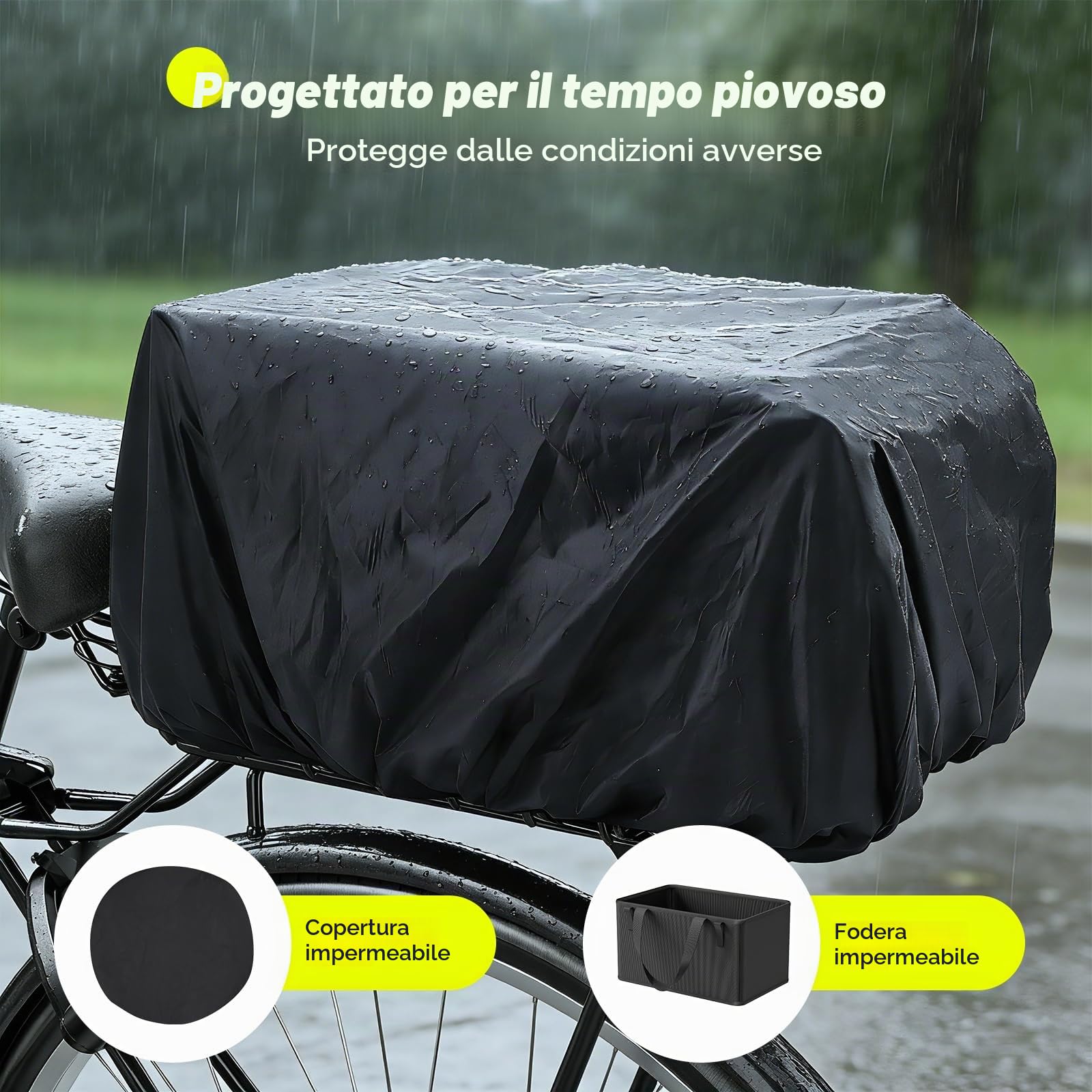 Cestino posteriore per bicicletta, pieghevole, con tasca interna estraibile, copertura impermeabile, copertura in rete, portapacchi per la parte posteriore, cestino per il trasporto di animali