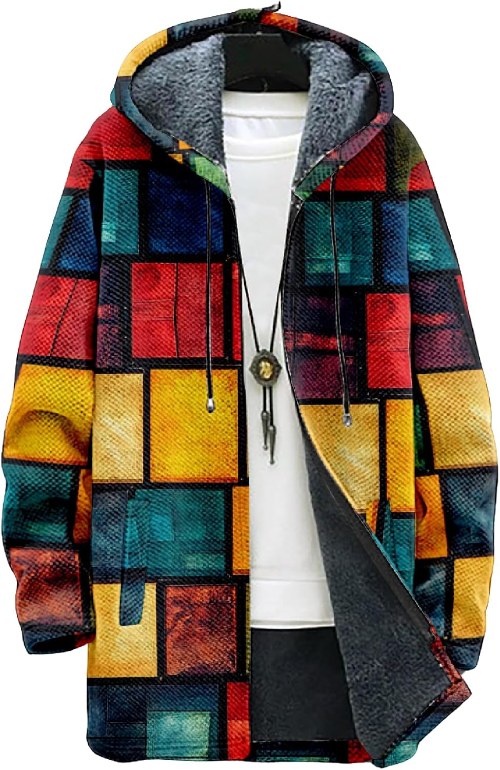 BIVENANT Mens Long Cardigan Hoodies Color Block Hooded Jacket Horse Print Open front Sweater Hoodie with Pockets Coat