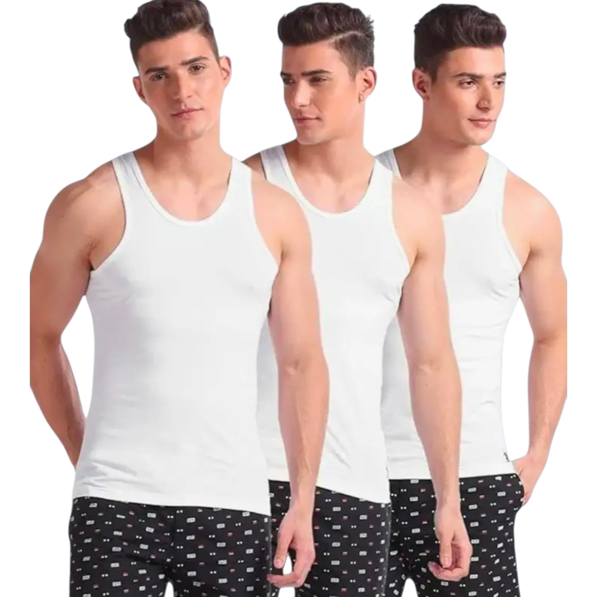 kothari Freedom Men Pure Cotton Sleeveless Vest Pack of 3 White-picture-47