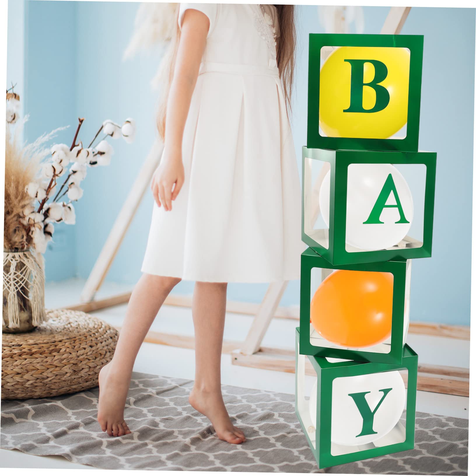 Babyparty Ballonboxen 1 Satz aus Papier mit Buchstaben Grün | Gender Reveal und Shower, Einfache Montage, Wiederverwendbar, Lange Nutzungsdauer