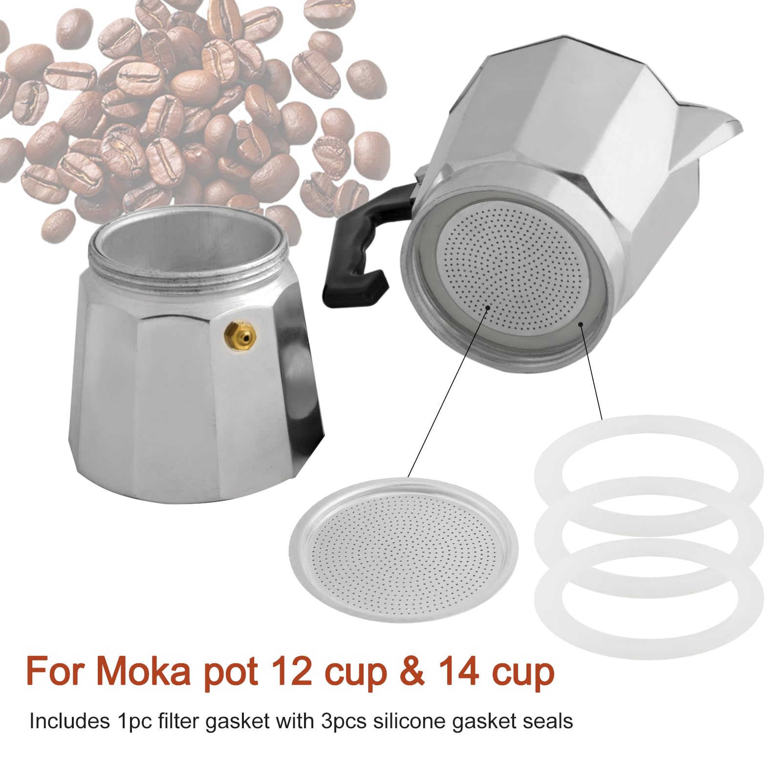 Joint D'Étanchéité + Filtre En Silicone Pour Cafetière Moka Express - Rechange 3 Tasses, Diamètre 50/64mm