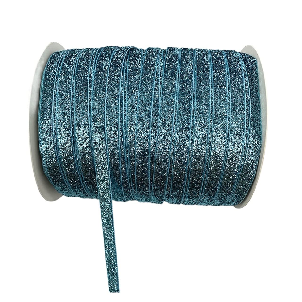 EliteKoopers 1M Turquoise Glitter Ribbon 10mm Wide, Sparkly Fabric Ribbon for Gift Crafters Sewing Wedding Party Brithday Wrap Making Hair Bows Floral Projects