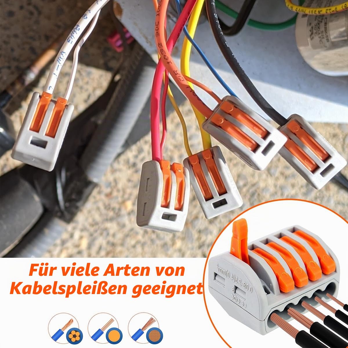 Steckbare Lüsterklemmen Mit Hebel – 32A/250V, Für 0,08-4,0 Mm², 10 Stück, Orange/grau