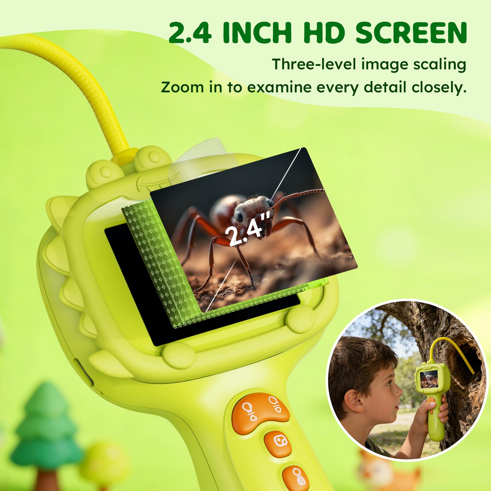Kids Endoscope Camera with Light 2.4"HD Screen Snake Camera for Kids IP67 Waterproof Borescope Inspection Camera with 8 Adjustable LED Photo/Video Outdoor STEM Toys for kids Camping&Nature Exploration - Image 4