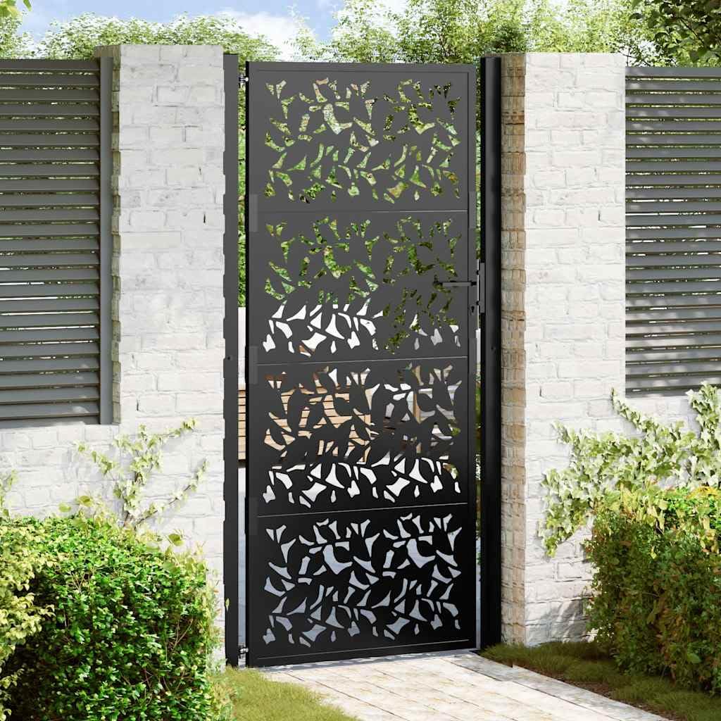 Myheimly Gartentor Stahl, Zauntor, Outdoor Tor, Eisentor, Sicherheitstor, Einfahrtstor, Metall Zauntor, Gartentor Metall,Stahl/Schwarz,Blätterdesign,105 x 205 cm
