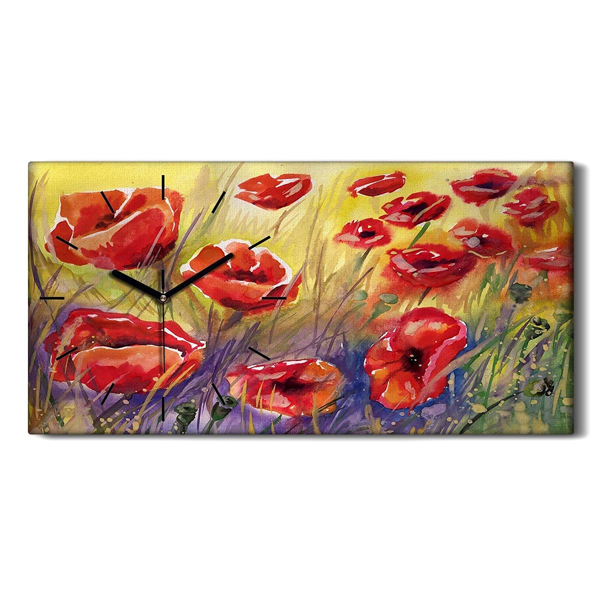 Horloge sur toile haut de gamme coquelicots décoration art mural moderne
