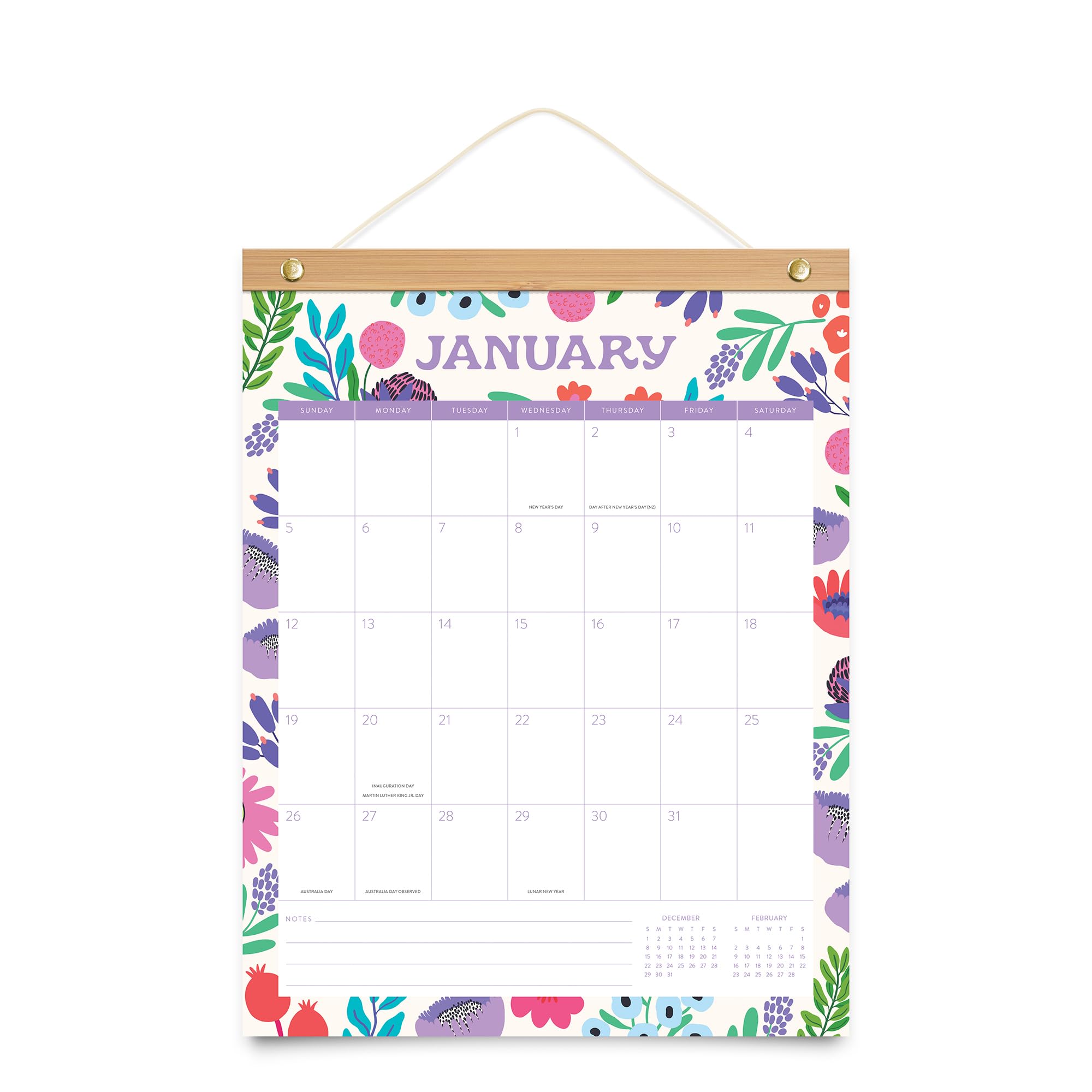 2025 Calendar - Monthly Wall Hanging Calendar 2024-2025, Orange Circle Studio 12 Month Wall Calendar with Bamboo Frame, January 2025 - December 2025, 12" x 12"- Monthly Botanical Bliss Prints