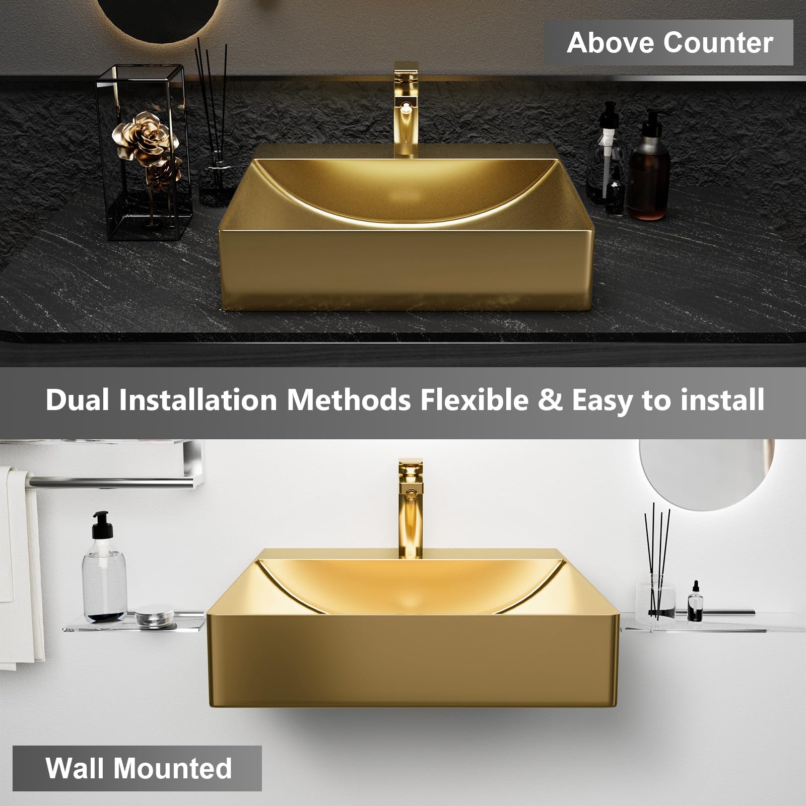 Davivy 16" Round Ceramic Vessel Sink With Pop-Up Drain – Above Counter Bathroom Sink, White, Modern Design
