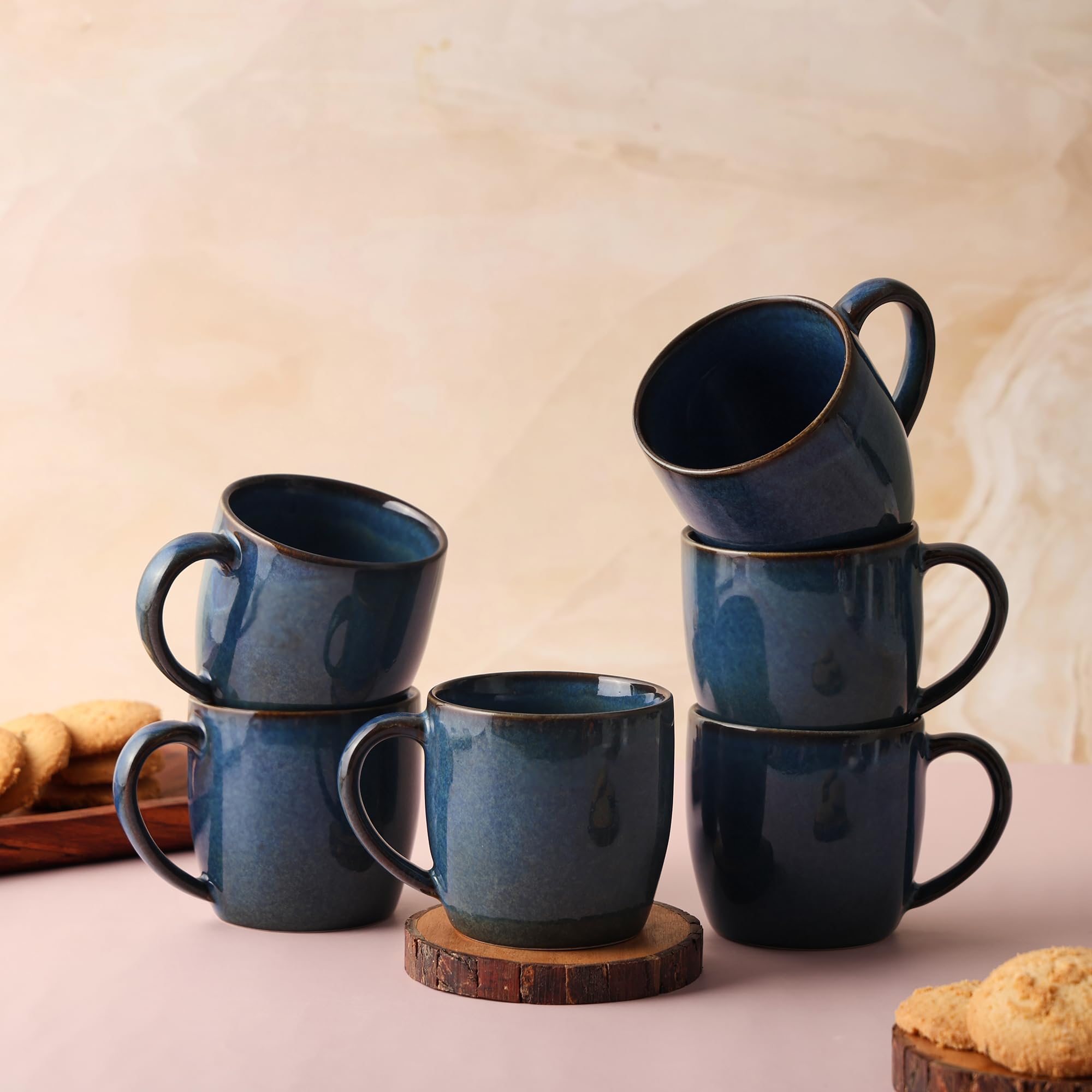 Zynkraft Tea Cup | Coffee Mug Porcelain Ceramic - Microwave Safe Chai/Coffee Mug - Tea Cups Set of 6 Ideal for Gift, Capacity - 220ml Each (Blue)