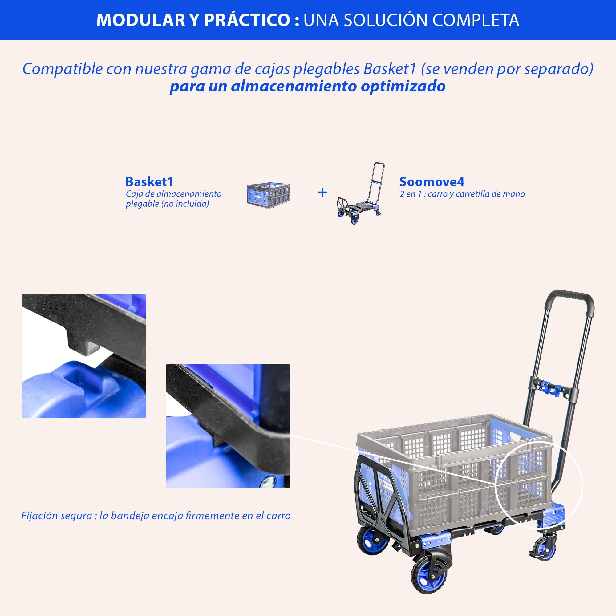 HOSTRÖM 2 en 1, Carro con Ruedas y Carretilla Plegable, Carro Plegable máx. 136 kg, Carretilla de mudanza máx. 68 kg, Ruedas giratorias de 360°, garantía de 5 años.