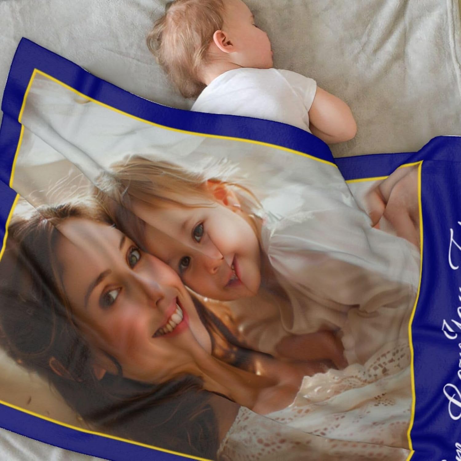 Personalized Baby Blanket with A Photo Text Customized 30x40 in Unisex Thickened Receiving Blanket Custom Newborns Stuff Gifts for New Mother