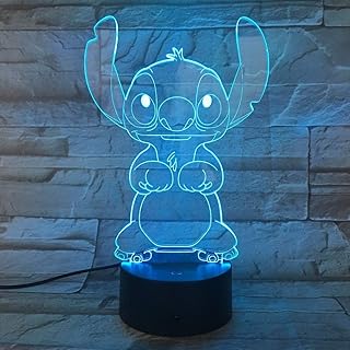 3D Night Light Night Lamp Sleeping Light Cartoon Stitch Lampe 3D Chambre Table Night Light Panneau Acrylique Câble USB 7 Couleurs Changement Tactile Base Lampe Enfants Cadeau