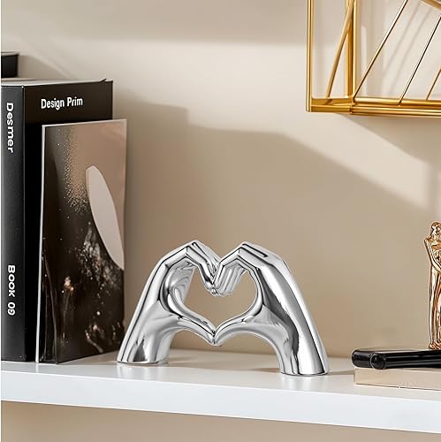 Miniatura 8 de Decoración de manos de corazón plateado para sala de estar, dormitorio, estantería, mesa de café, centros de mesa de amor, estatua estética y