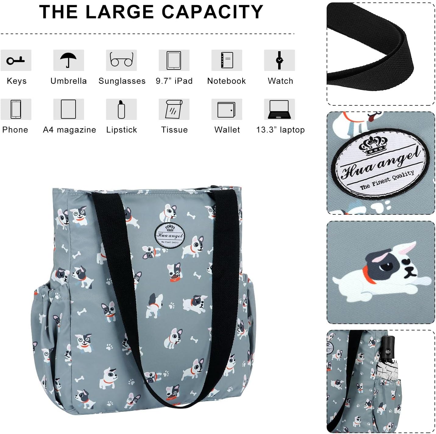 HUA ANGEL Floral Tote Bag - Casual Shoulder Bag Daily Tote Bag with Zipper Gym Travel Shopping Work Handbag for Women - Image 4