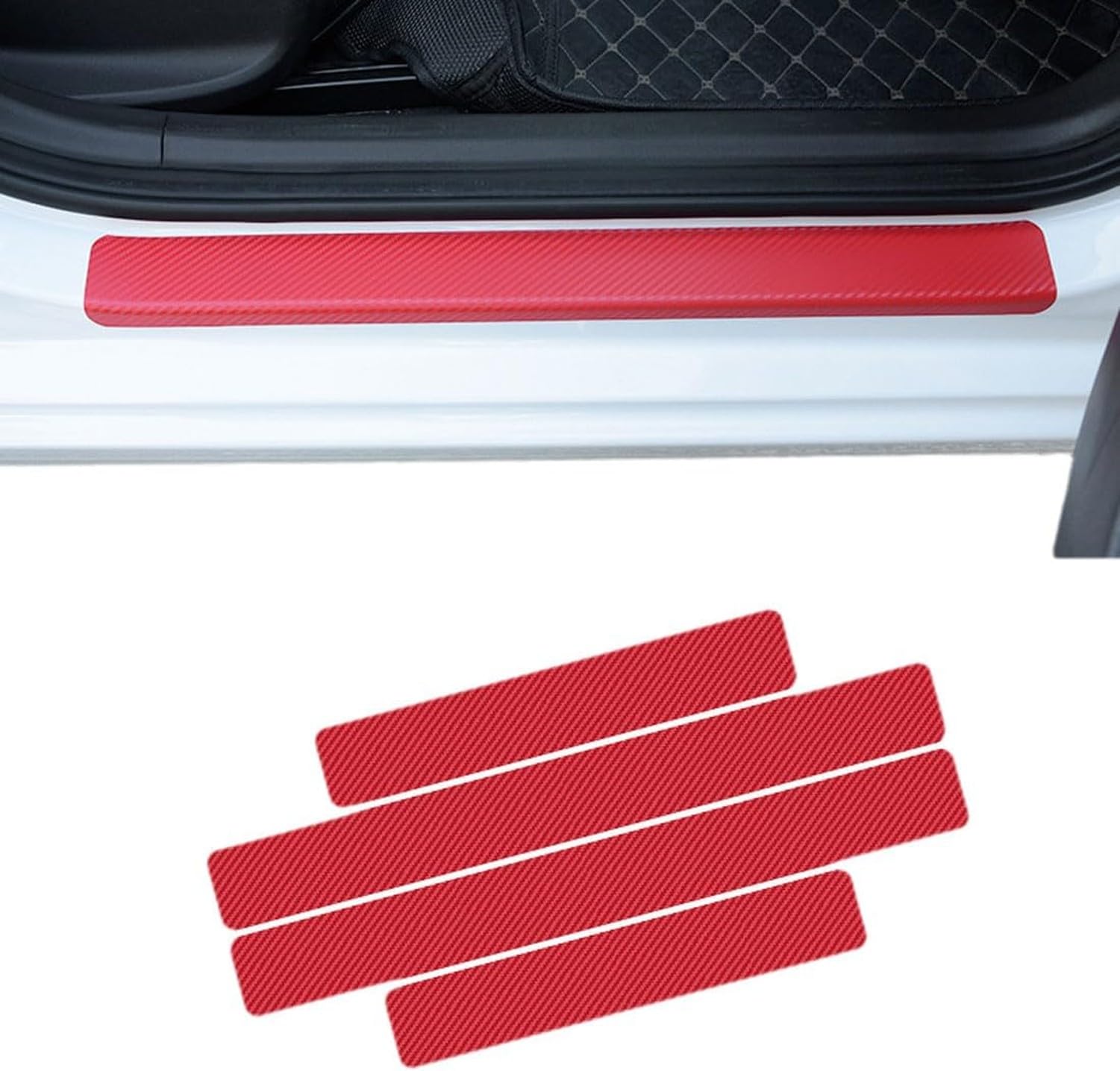 WOMGKDA 4 Pcs Car Door Sill Protector for Skoda Yeti 5L 5-Door SUV 2009-2013, Entry Guard Threshold Sticker, Interior Decoration Scuff Protection Accessories, A/Red, normal