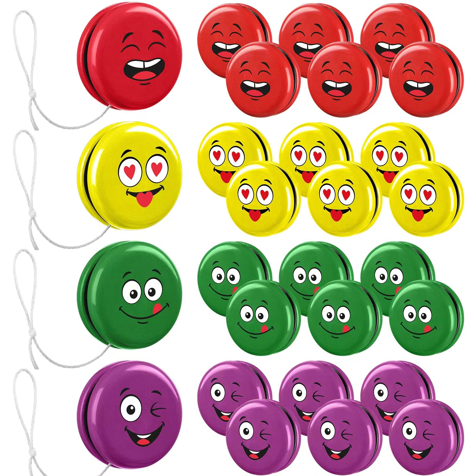 Smile Face Yo Yos for Kids Assorted Emoticon Yo Yo Toys Metal Versatile Yo Yo Bulk with Colorful Designs for Beginners Birthday Party Favors Bag Fillers Classroom Prizes, 4 Colors(24 Pcs)