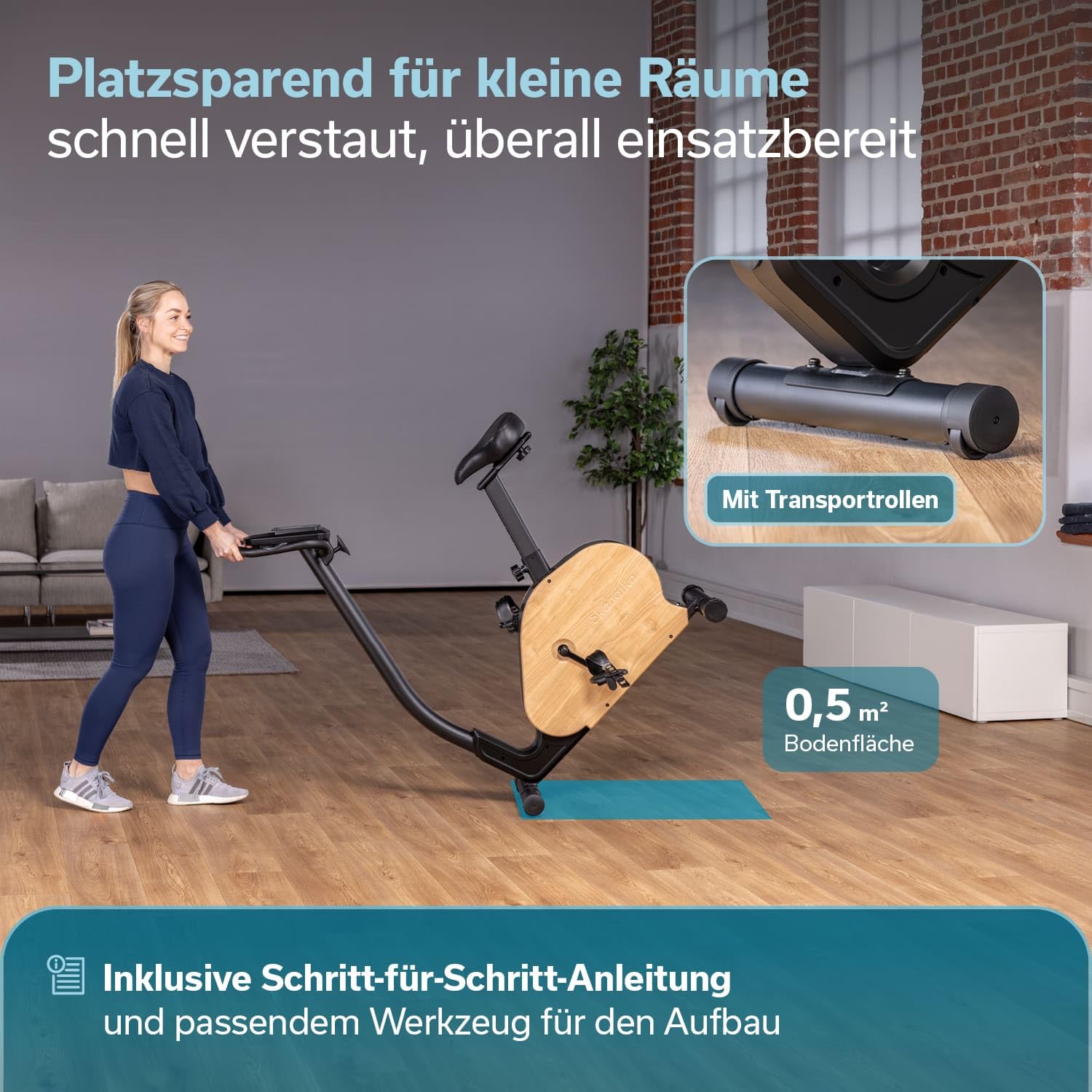 Skandika Ergometer Treliv P8 | Heimtrainer aus Eisen mit MDF Holz, Magnetbremse 32 Stufen, LED Display, 22 Programme, Sattel & Lenker verstellbar, Bluetooth Kinomap App kompatibel, bis 120 kg