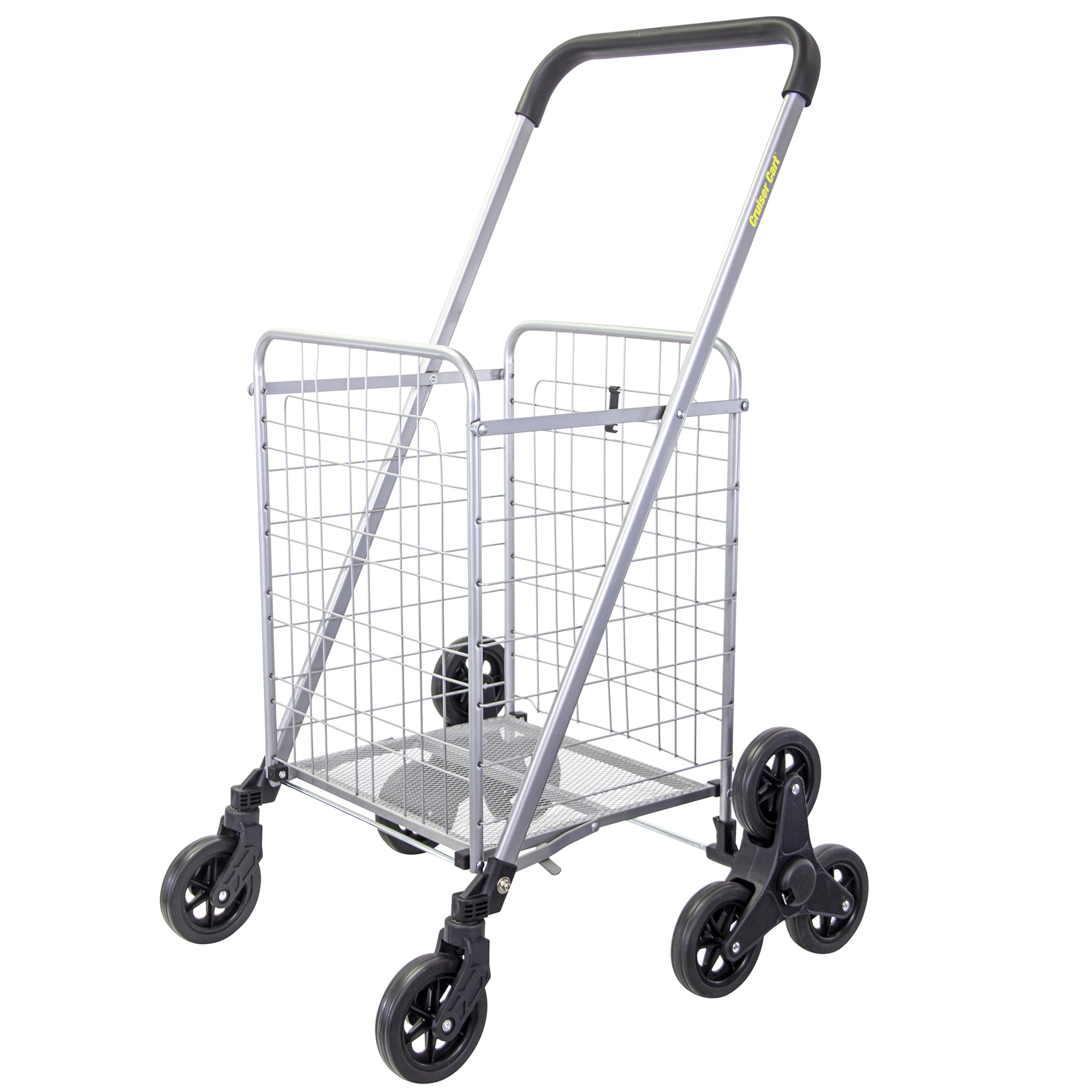dbest products Stair Climber Cruiser Cart Shopping Grocery Folding Laundry Basket with Wheels Foldable Utility Trolley Compact Lightweight Foldable Silver