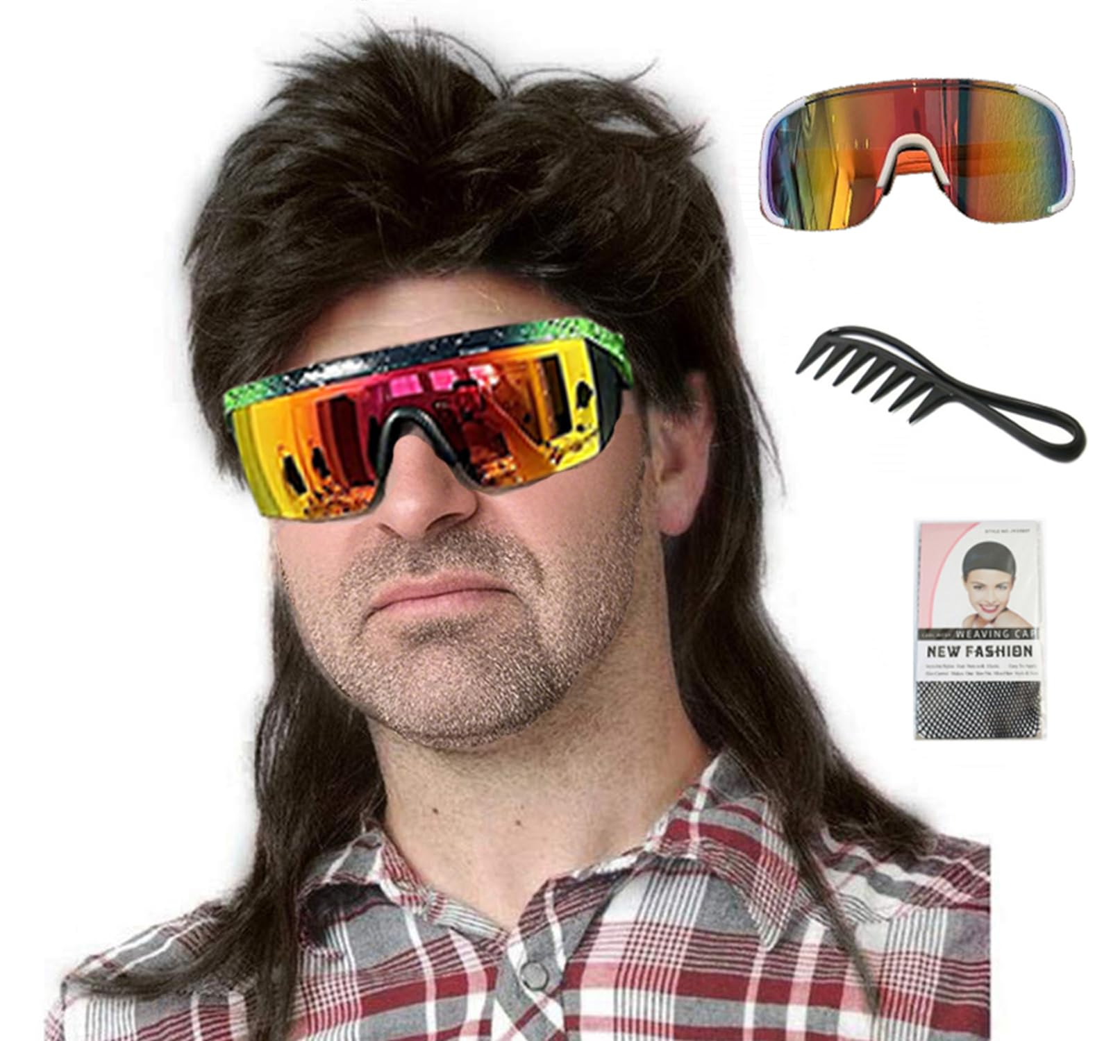 Mullet Wigs for Men,Joe Dirt,Emo Wig 80s Costumes Fancy Party Accessory Cosplay Wig Halloween x (Black)
