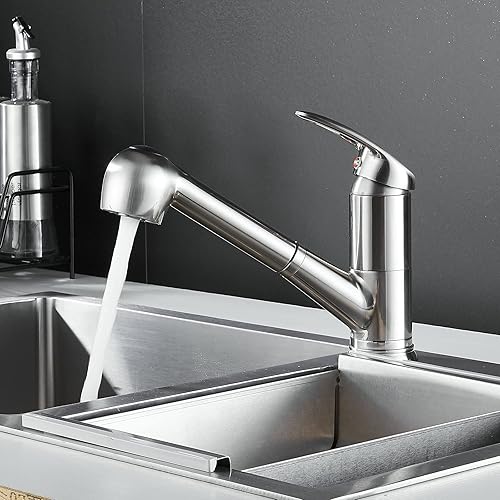 Miniatura 3 de Grifos de cocina de una sola palanca con rociador extraíble,Grifo de fregadero de cocina de arco bajo de acero inoxidable de una sola manija,Grifo