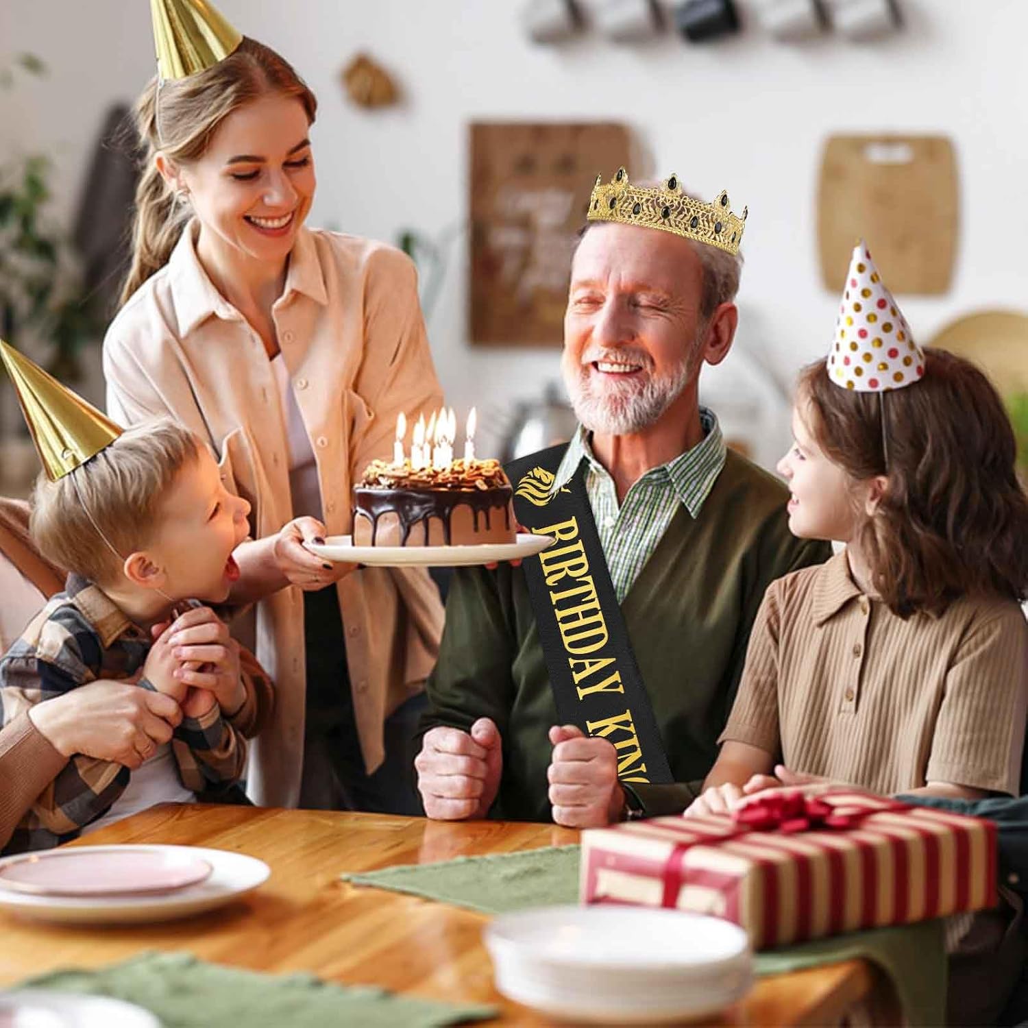 Asija Birthday Gifts for Men, Birthday Decorations for Men, Party Decor Supplies including King Crown & Sash & Greeting Card