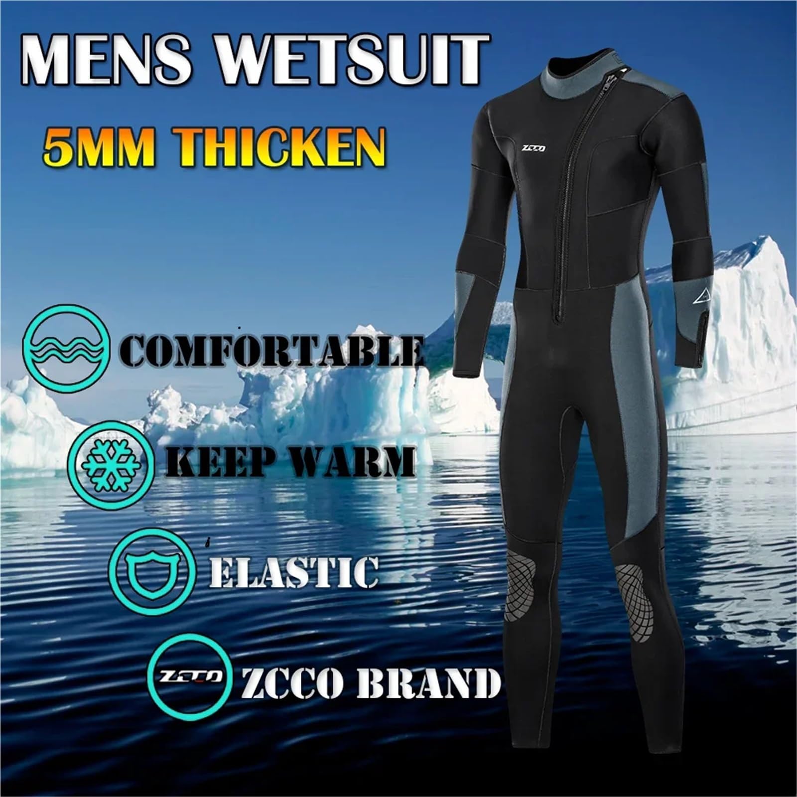 Neopreno Traje de Buceo de Neopreno Grueso de 5 mm for Hombre, con Cremallera Frontal, for Hacer esnórquel, Surf, Caza, con protección, for Mantener el Calor, Tallas M a 4XL