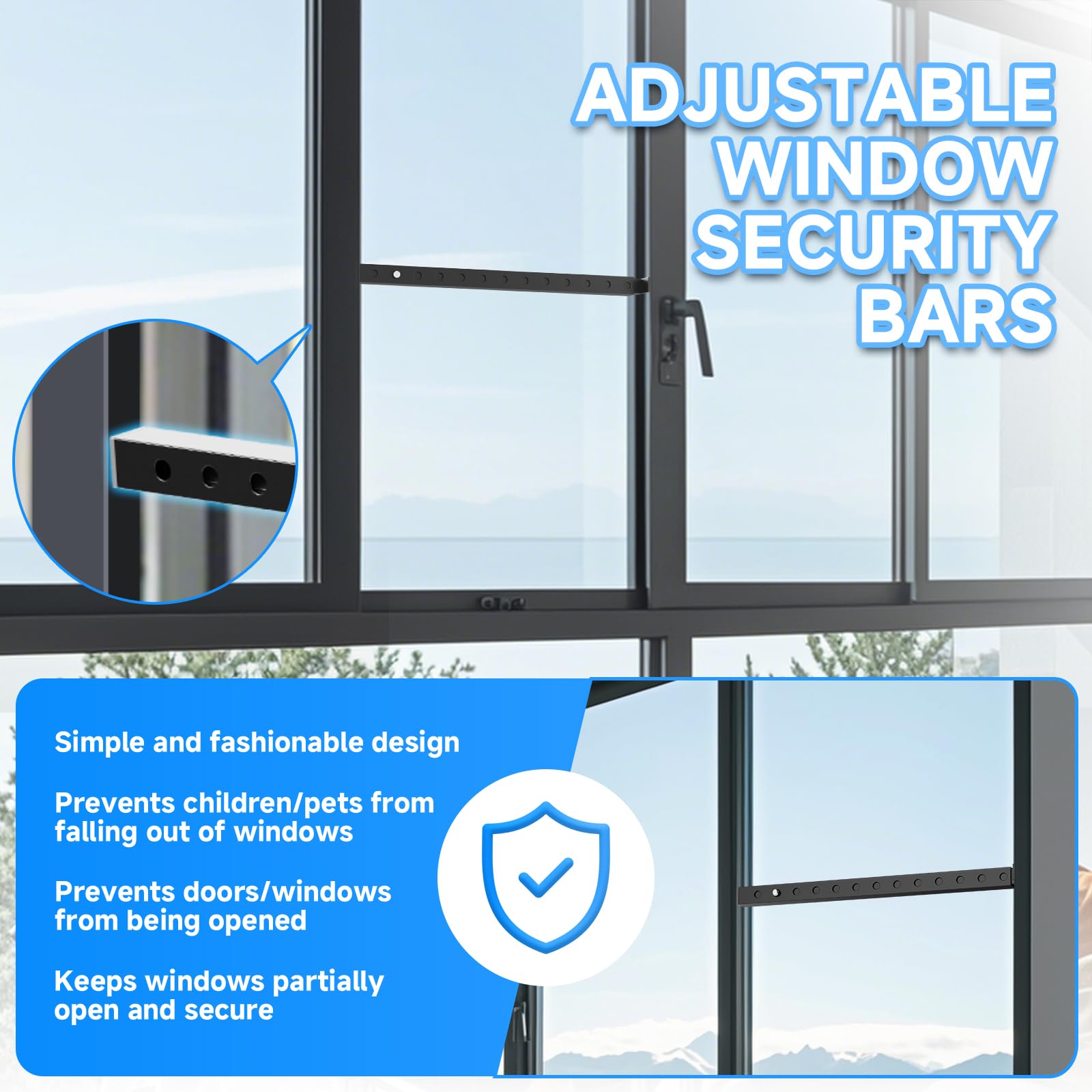 ZhouDaShu Barras de seguridad ajustables para ventana, barras de seguridad interior vertical, bloqueo de barra de ventana para evitar robos, barras de seguridad para ventana para niños, barra de
