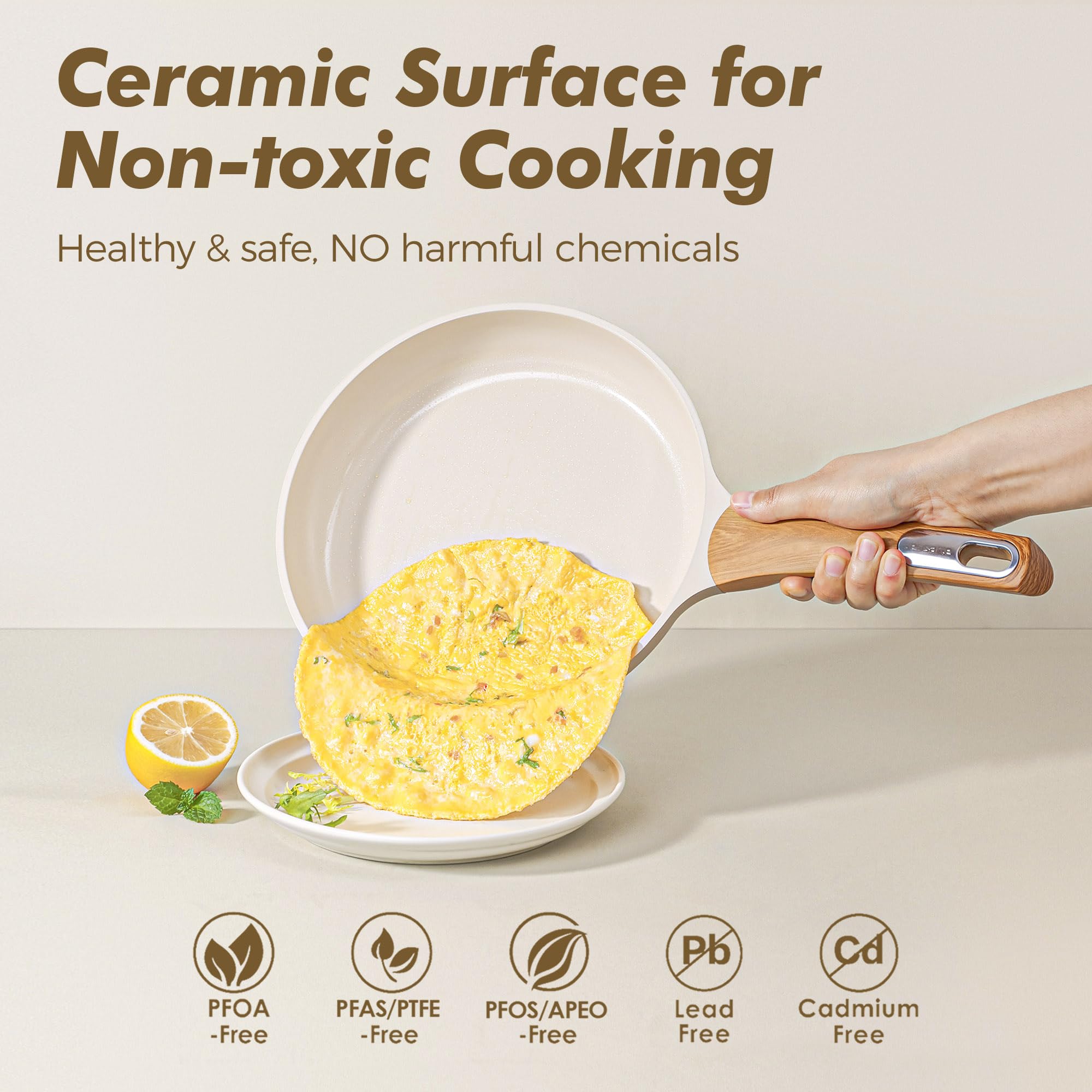 SENSARTE Set di pentole in ceramica, pentole e padelle antiaderenti, 20 pezzi di pentole a induzione, atossiche, salutari, antiaderenti, set da cucina con manici freddi, PFAS PTFE PFOA PFOS
