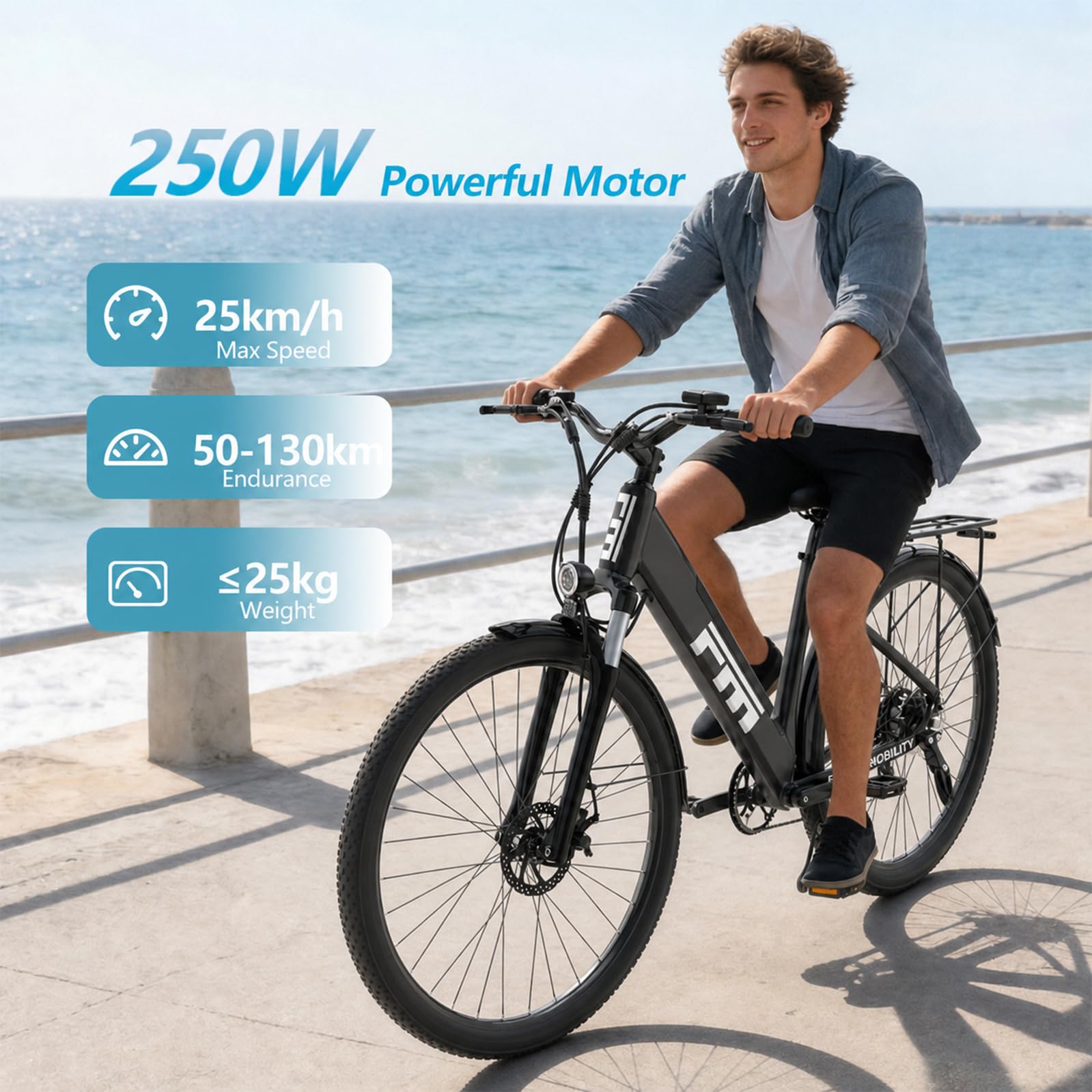 Vélo électrique 27,5" pour adulte, 250 W CityBike