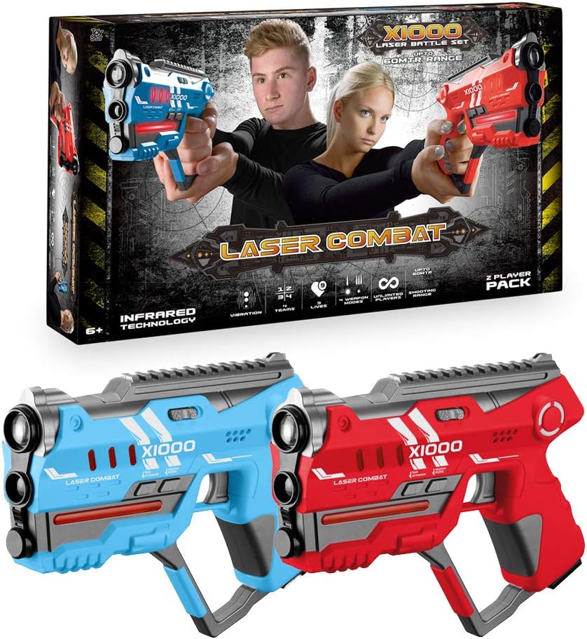 ToyStar Laser Tag Combat X-1000, Multiplayer Infrared Gun Battle Game, Dual Pack 2 Pistol Battle Set, Epic 60m Shooting Range