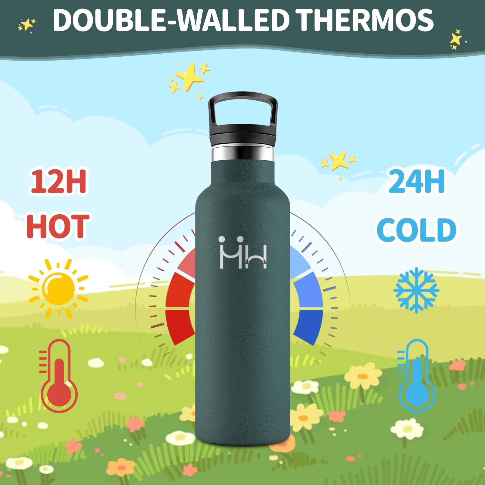 HoneyHolly Borraccia Termica Bambini 500ML, Senza BPA, Bottiglia Termica, Acciaio Inossidabile 18/8, Borraccia Con Cannuccia, A Prova Di Perdite, Borracce Per Scuola, Sport, Ufficio