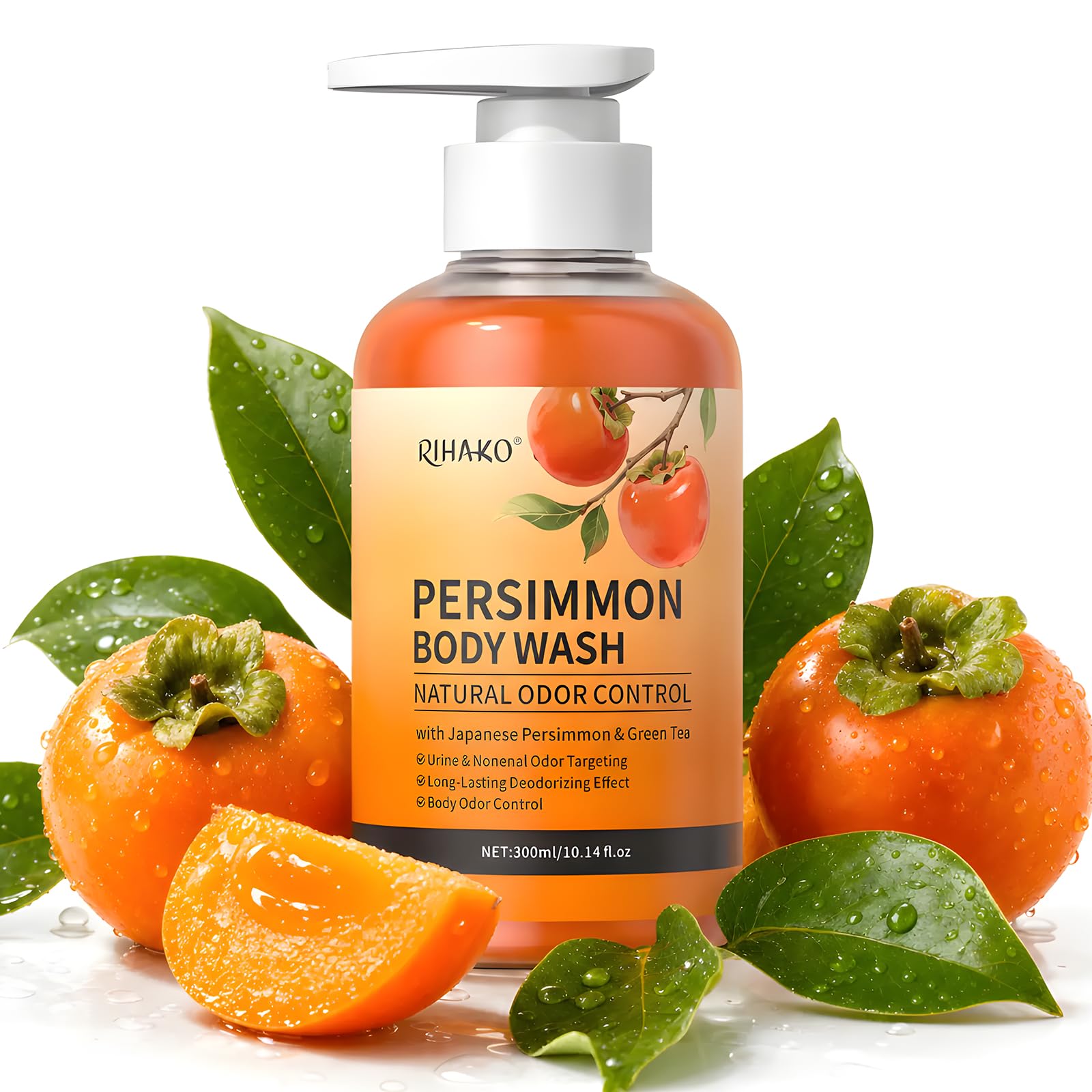Żel pod prysznic Persimmon do kontroli zapachu ciała, mydło Persimmon do pach, okolic intymnych i stóp na nieprzyjemny zapach z Persimmonem i zieloną herbatą, głęboko oczyszczający i nawilżający,300ml