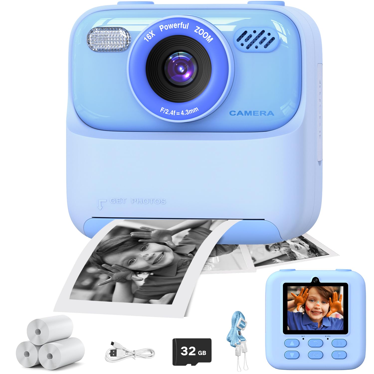 masterbee Kids Camera Instant Print Photo, Birthday Gifts for Girls and Boys, Kids Digital Camera Toys, 1080P HD Video, 3 4 5 6 7 8 9 10 11 12 Year