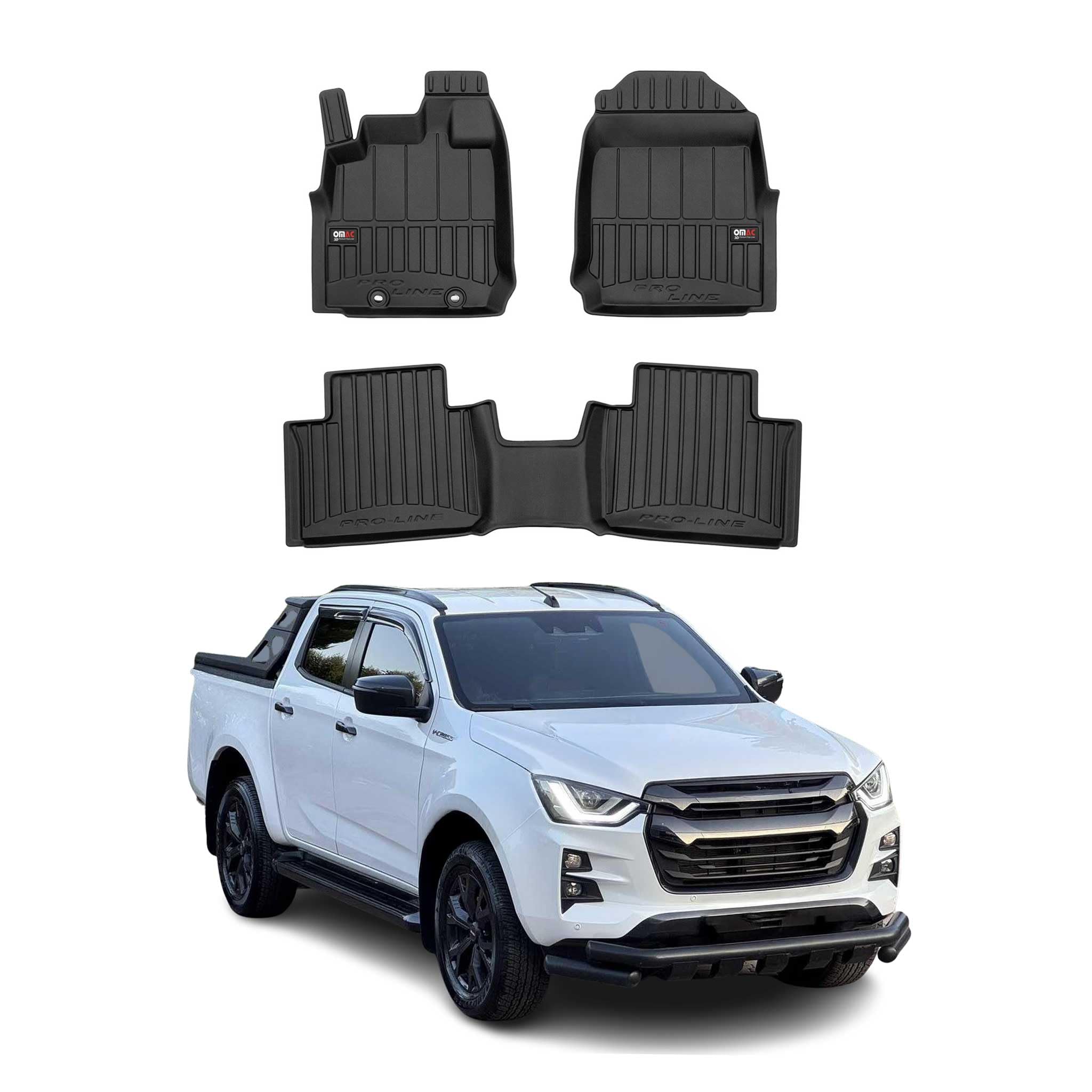 Tapis de Sol 3D TPE Premium Compatible avec Isuzu D-Max III Cabine élargie 2019-2022 | Revêtement de Sol pour Voiture - Intérieur antidérapant - Bords Hauts - Noir