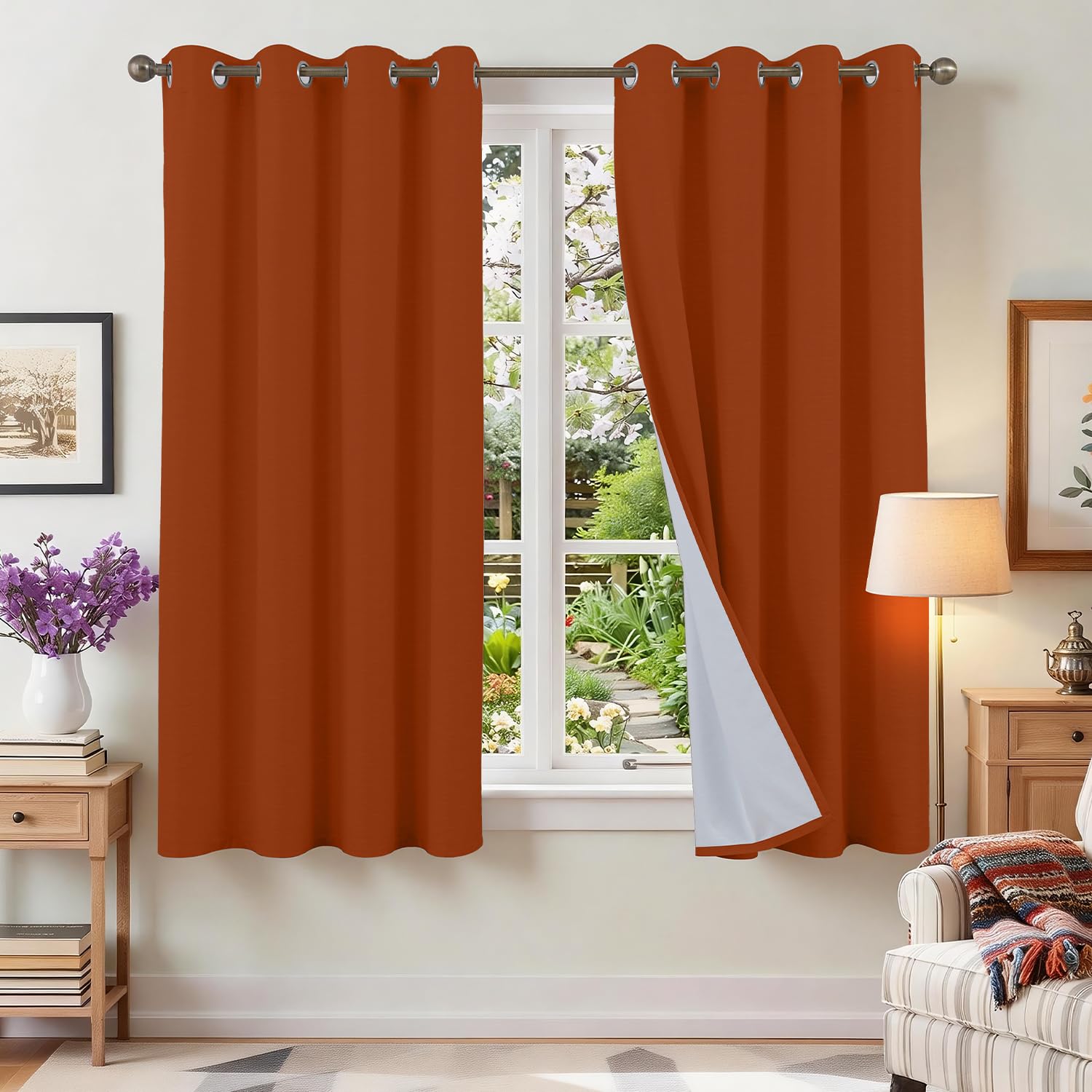 Runyéla 100% Verdunklungsvorhänge Leinen Gardinen mit Ösen 2er Set, Leinenoptik Vorhänge Blickdicht Thermovorhang Hitzeschutz, Schallschutz Thermogardine für Schlafzimmer Wohnzimmer Blackout Curtain