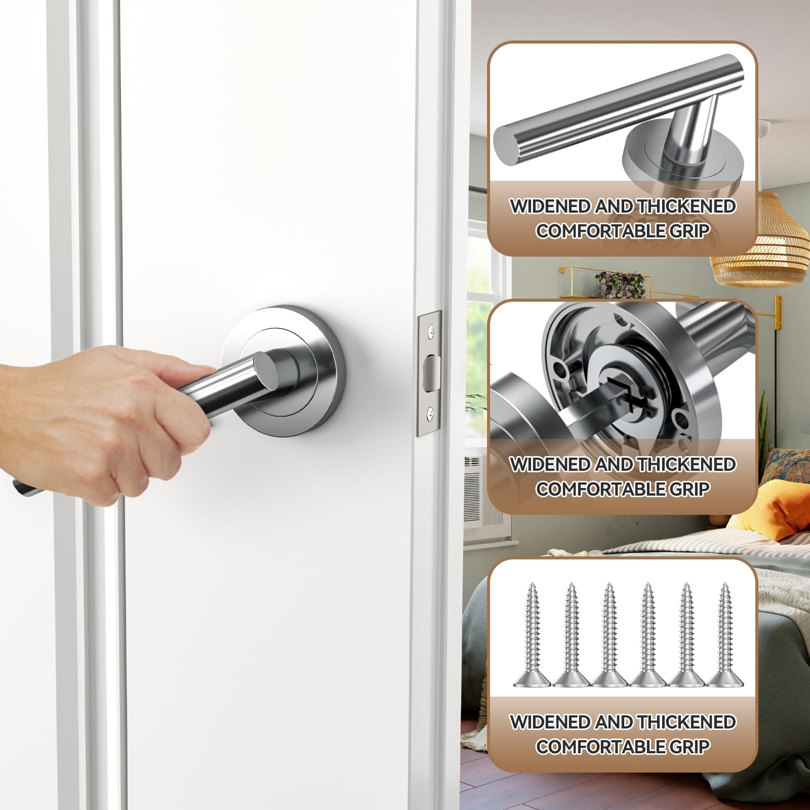Bwintech 3 Sets T-bar Lever On Rose Handles Chrome Door Handles, Without Door Escutcheon, Style 1 - Image 3