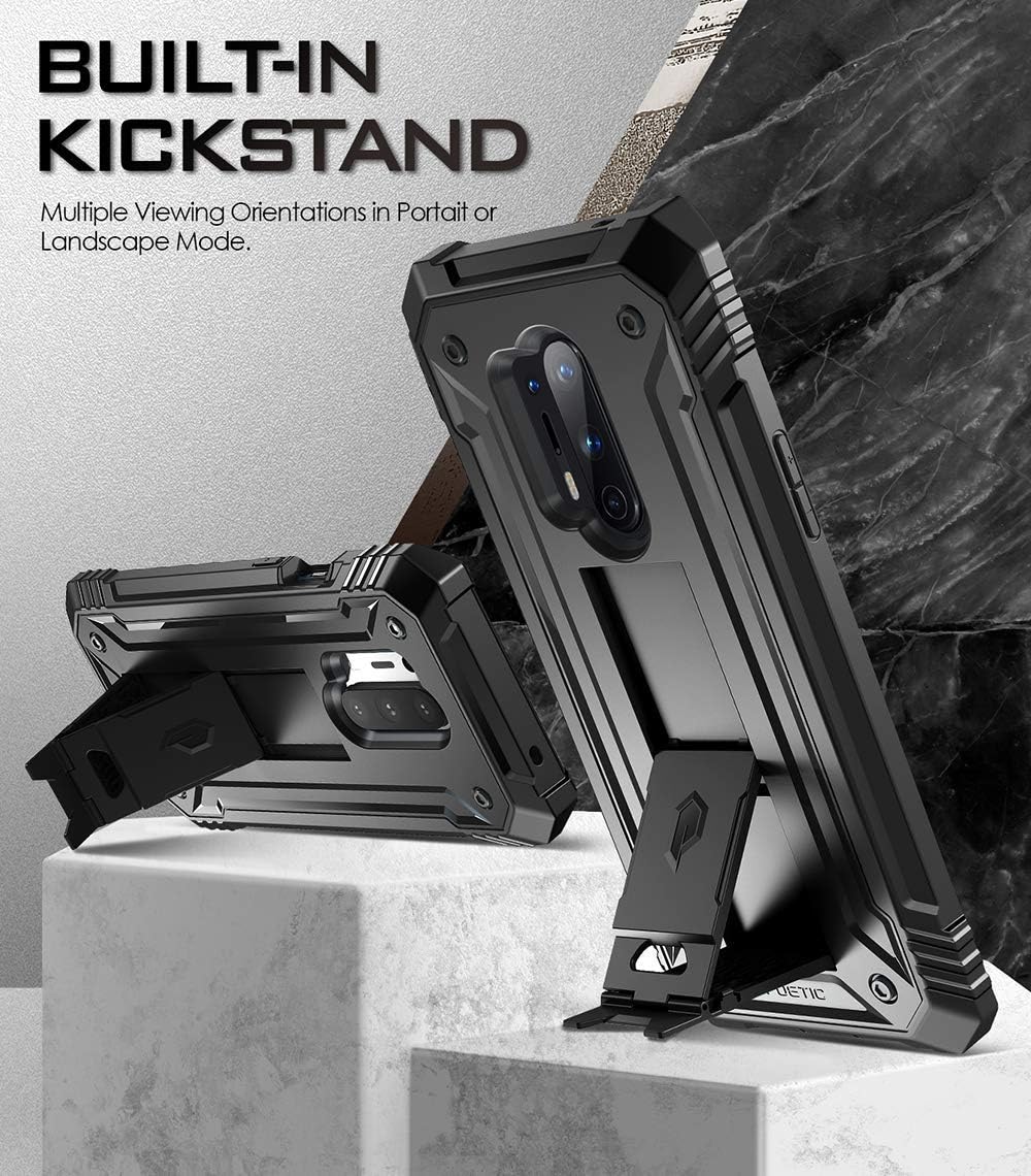 Poetic Revolution Series Phone Case for Oneplus 8 Pro Case, Full-Body Rugged Dual-Layer Shockproof Protective Cover with Kickstand and Built-in-Screen Protector, Black