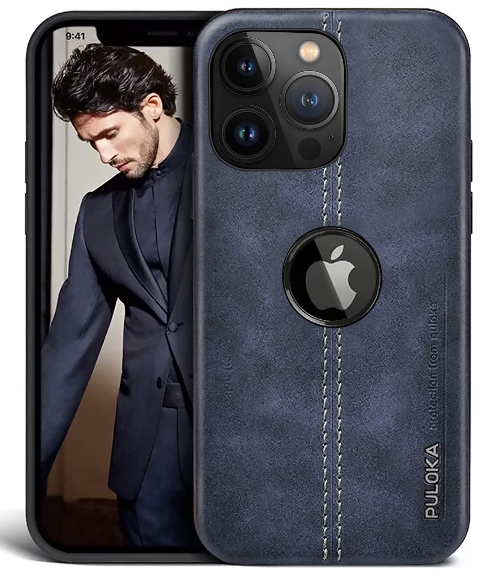 PULOKA TPU Leather Iphone 14 Pro Logo Cut Pu Case Slim Back Cover