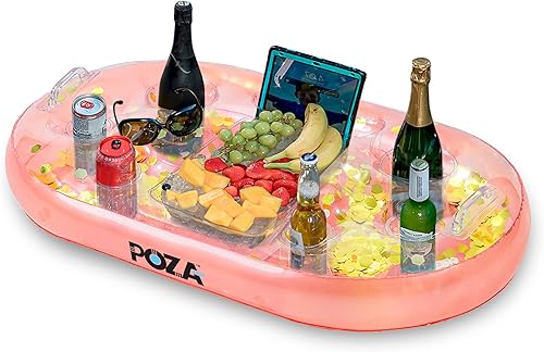 POZA Enfriador flotante inflable dorado Lujoso soporte para bebidas relleno de confeti brillante flotador de fiesta premium con 8 soportes barra de POZA Enfriador flotante inflable dorado Lujoso soporte para bebidas relleno de confeti brillante flotador de fiesta premium con 8 soportes barra de