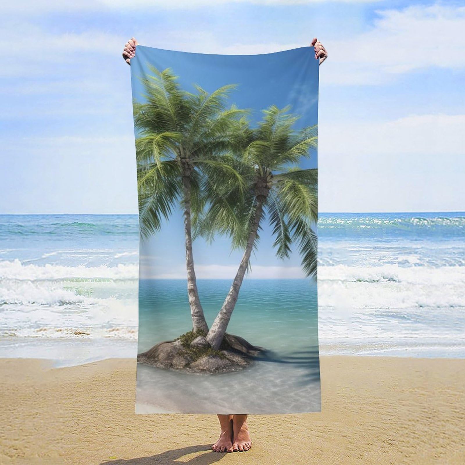 NTVOWPZO Sea Palm Trees Beach Towel Oversized Microfiber Bath Towels Lightweight Sand Proof Beach Towels Absorbent Pool Towels for Swimming Yoga Bathroom Towel 31.5" X 63"