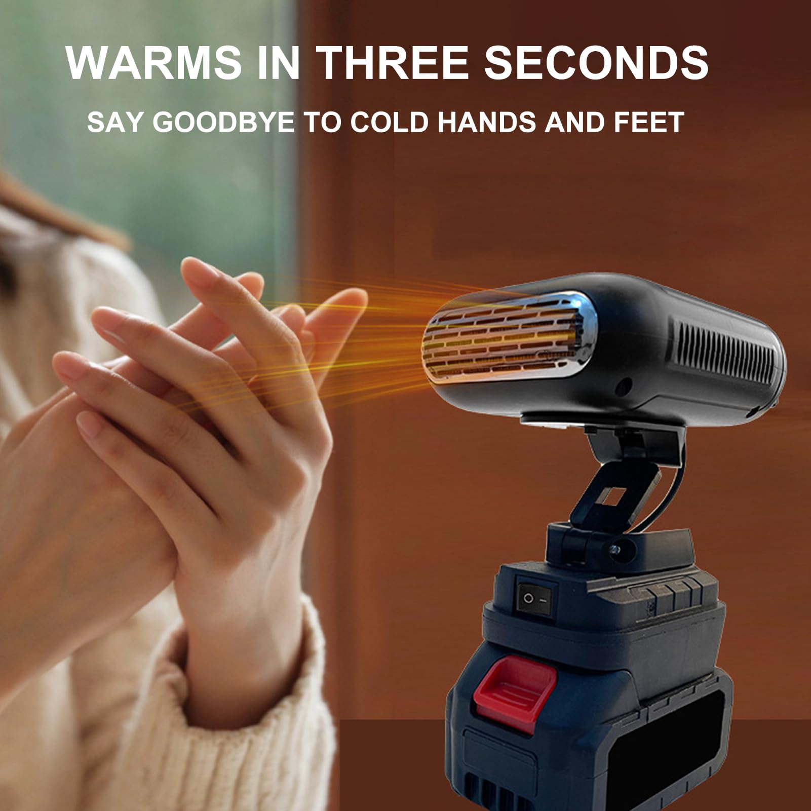 Walfront Tragbare Heizung, 2 Temperaturen für BL1830 BL1850 BL1840 BL1845 BL1815 BL1820 BL1860B, USB Camping Batteriebetriebene Heizung für Kleine Räume