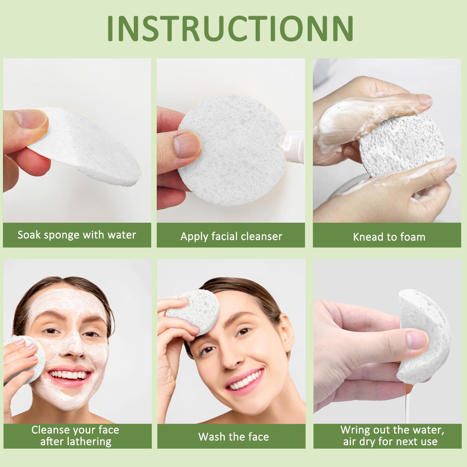 Beieverluck 300 esponjas faciales comprimidas para limpieza de celulosa natural, desechables, esponja de spa para limpieza facial, exfoliante, maquillaje o eliminación de máscaras, color blanco