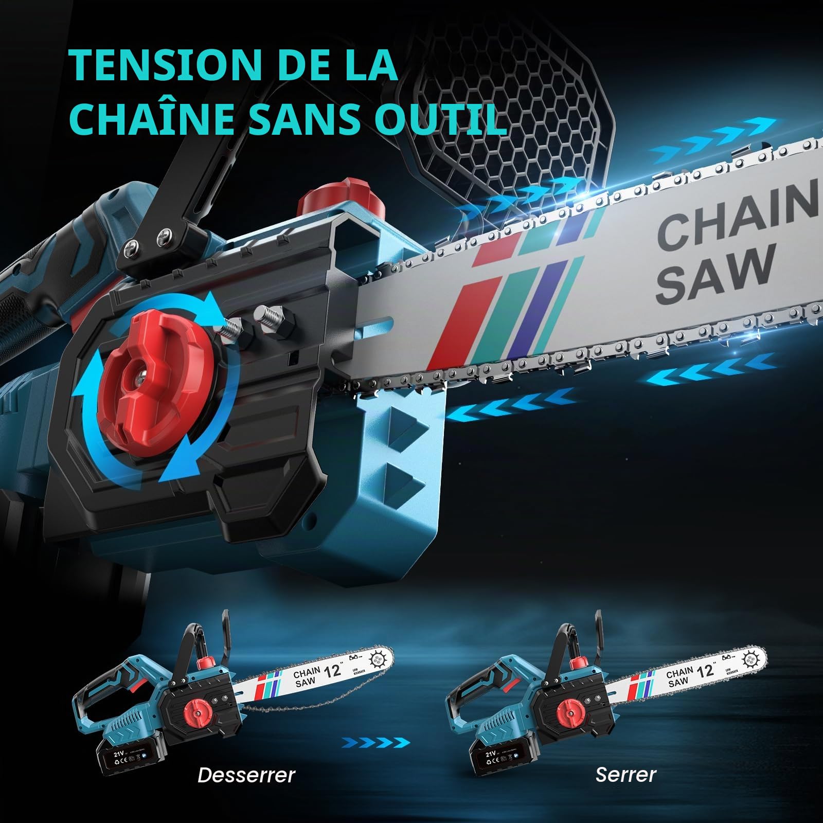 Tronçonneuse à Batterie 12" Brushless1000W,Tronçonneuse Électrique avec Lubrification Automatique et Tension Rapide Sans Outil,Compatible avec Batterie Makita 18V LXT,2x4000mAh pour Abattage et Élague