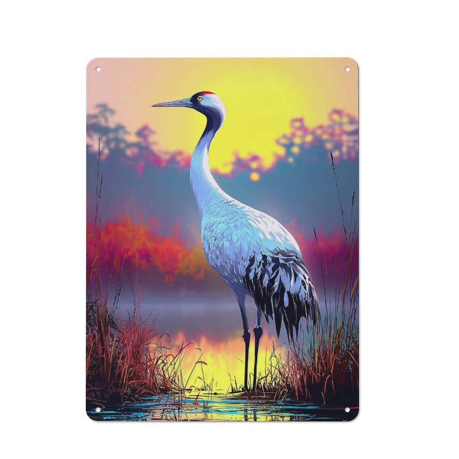 Junmoney Blue Crane Sunset Majesty Rustic Metal Plaque 40X30cm For Dining Room Or Kitchen, A Housewarming Gift For Dining Room Decor Fans